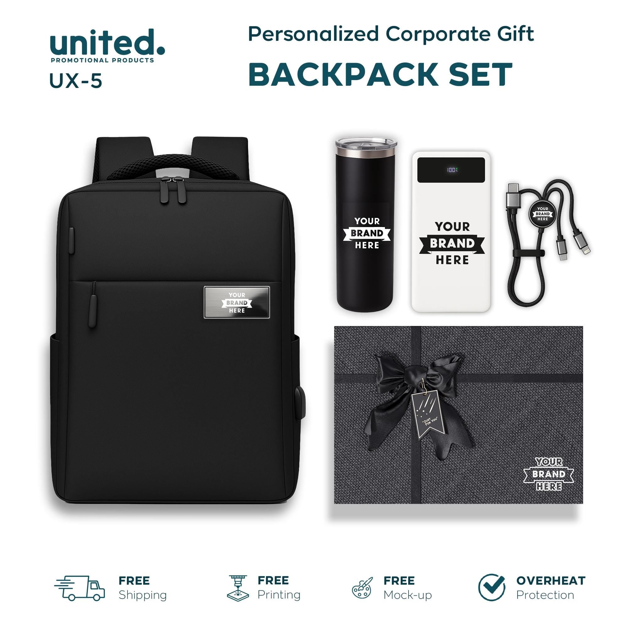 Customized Corporate Logo Backpack Gift Set, Personalized Company Logo Holiday Gift Backpack Set, Custom Backpack and Portable Charger Set