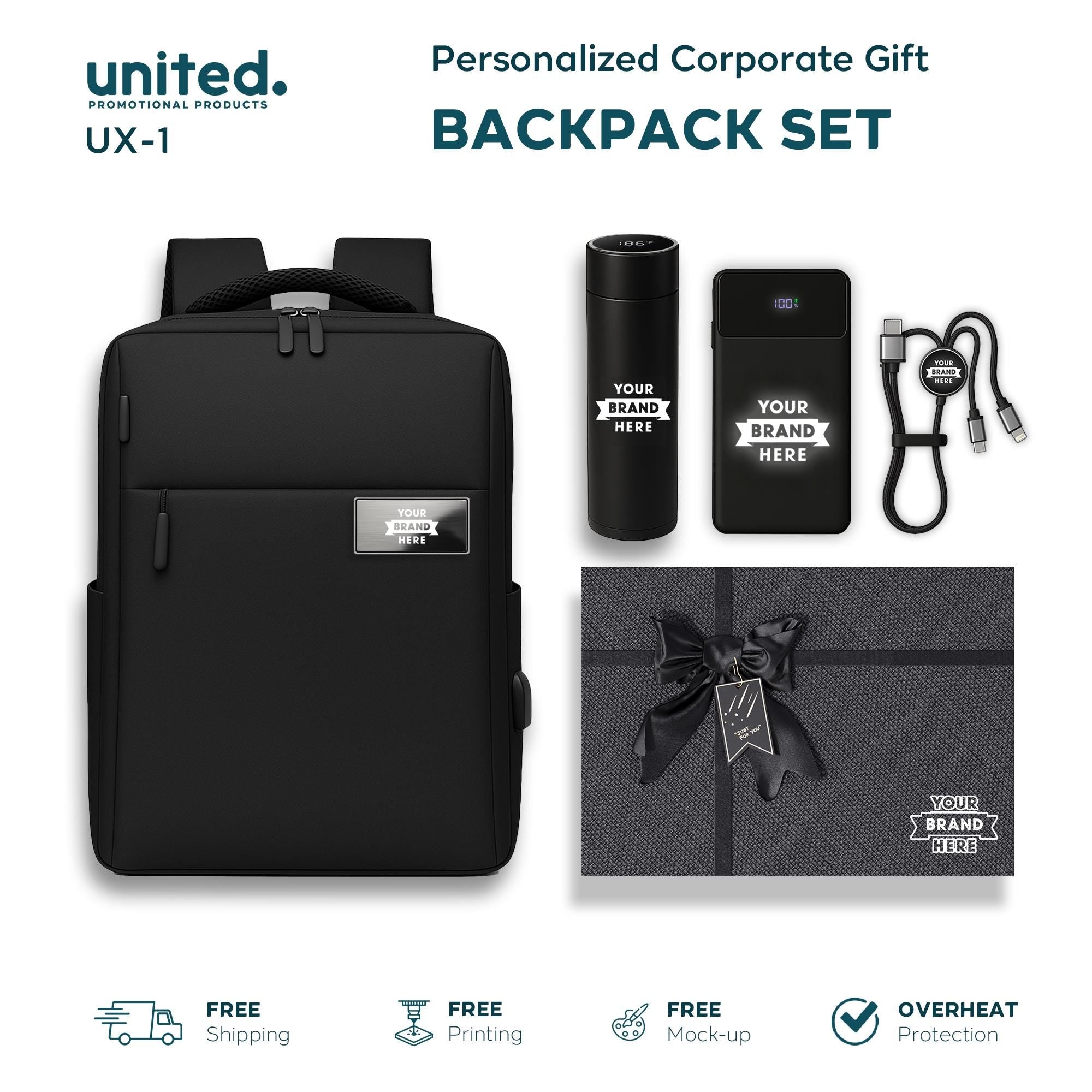 Personalized Company Logo Backpack Gift Set, Custom Company Logo Holiday Gift Backpack Set, Custom Backpack and Portable Charger Gift Set