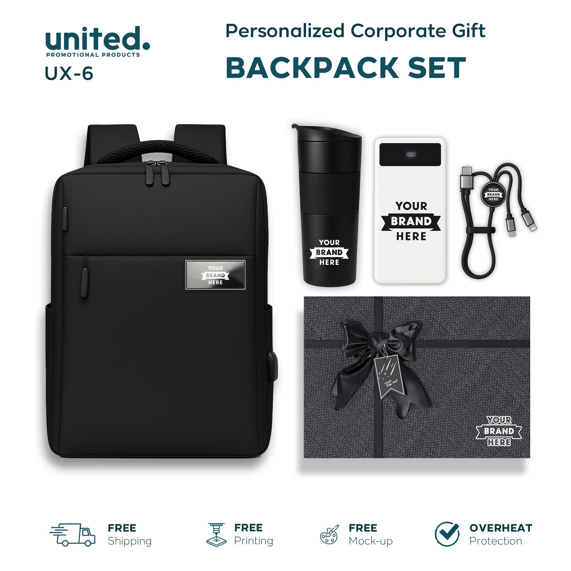 Personalized Company Logo Backpack Gift Set, Custom Company Logo Holiday Gift Backpack Set, Custom Backpack and Portable Charger Gift Set