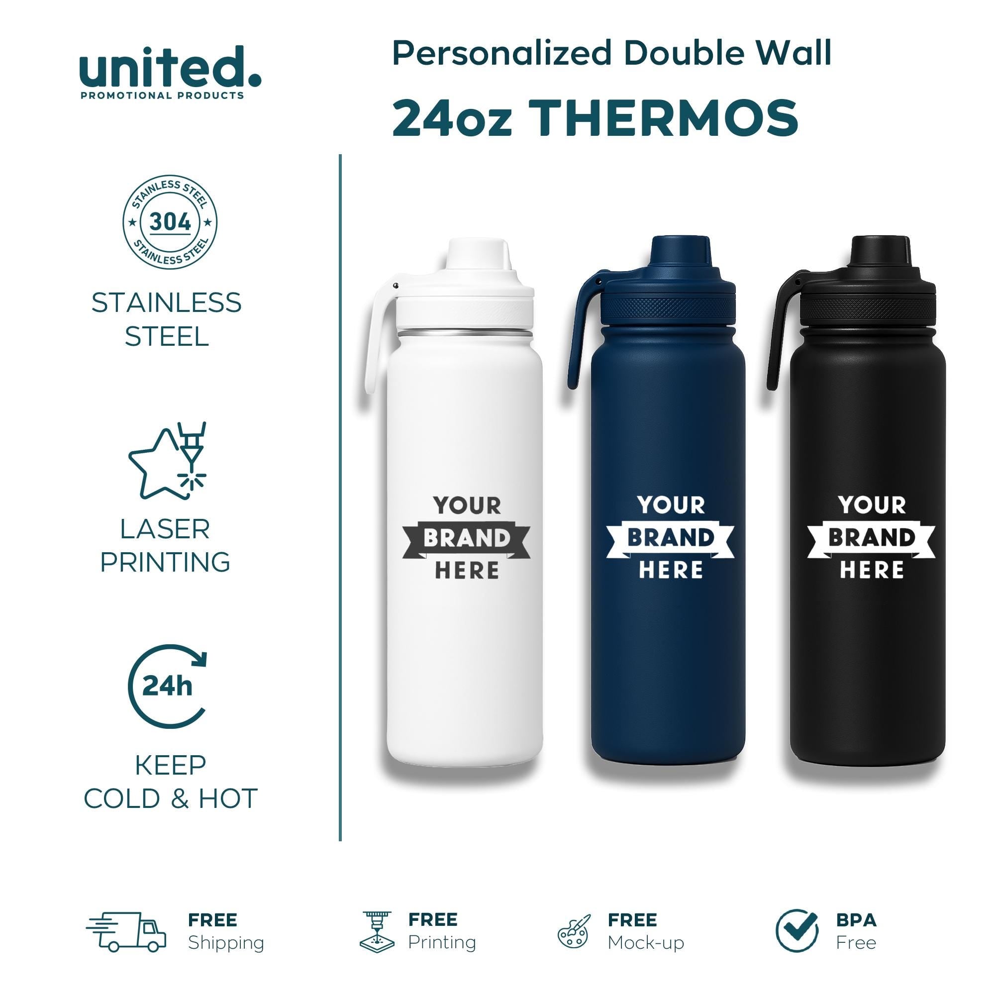 24oz Personalized Company Gift Double Wall Thermos, Insulated Double Wall Thermos, Corporate Gift Double Wall Thermos, Bulk Order Thermos