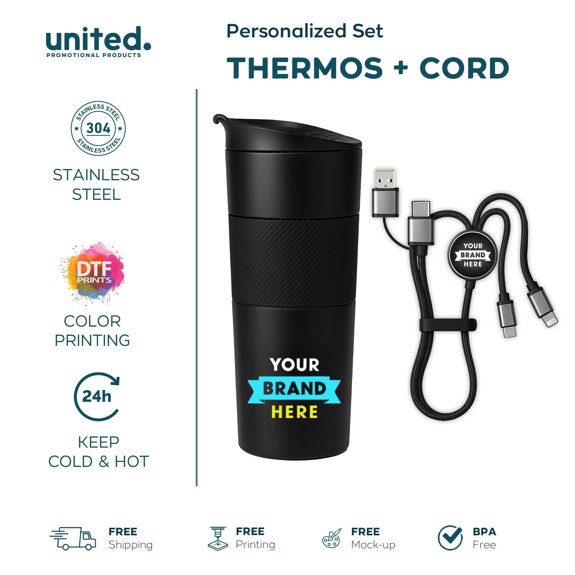 Affordable Corporate Gift Thermos, Affordable Corporate Gift Charger and Pen, Company Bulk Order Tumbler, Company Bulk Order Charger and Pen