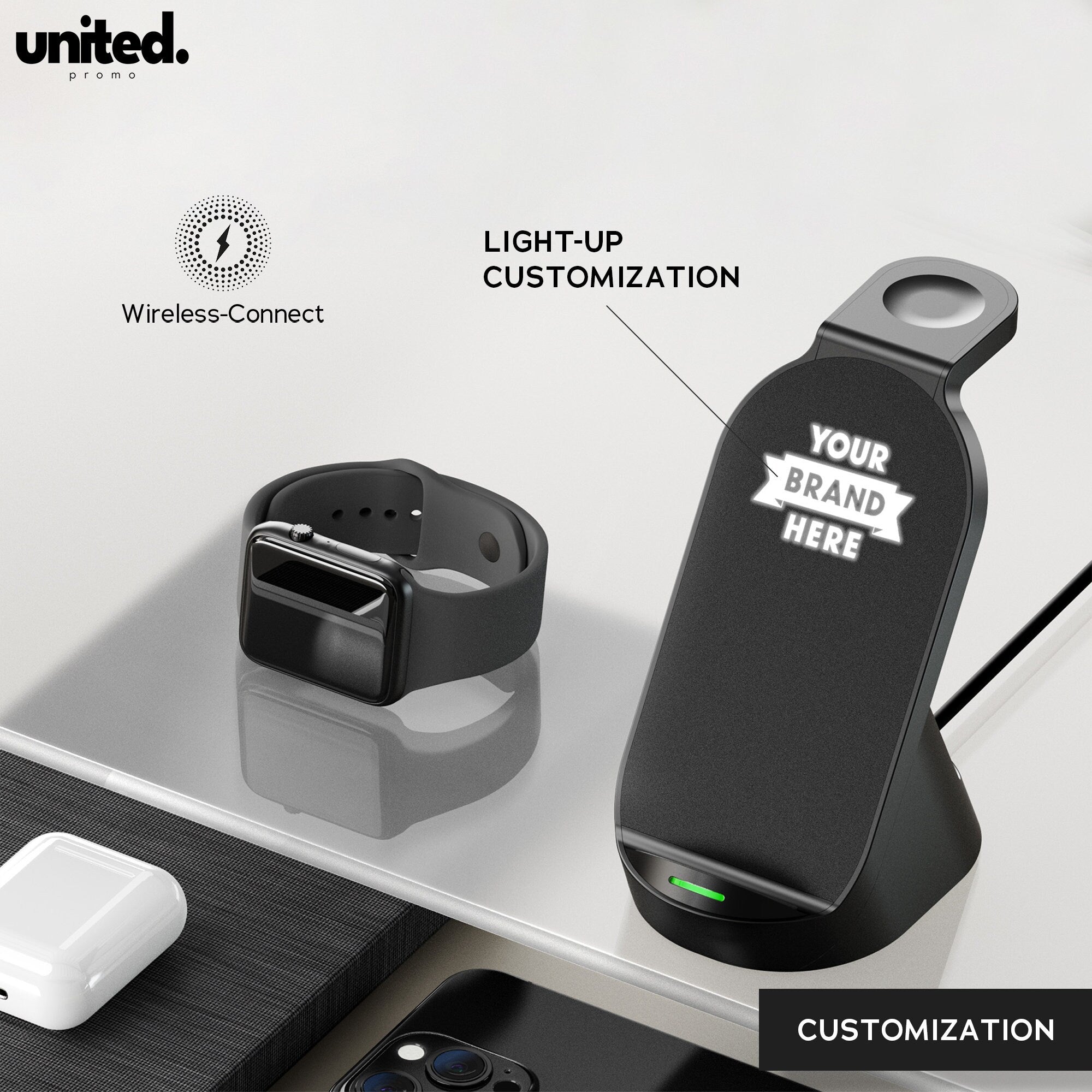 Company Logo Wireless Docking Station, Corporate Employee Appreciation Gift, Business Client New Year Gift Charger, Desktop Wireless Charger