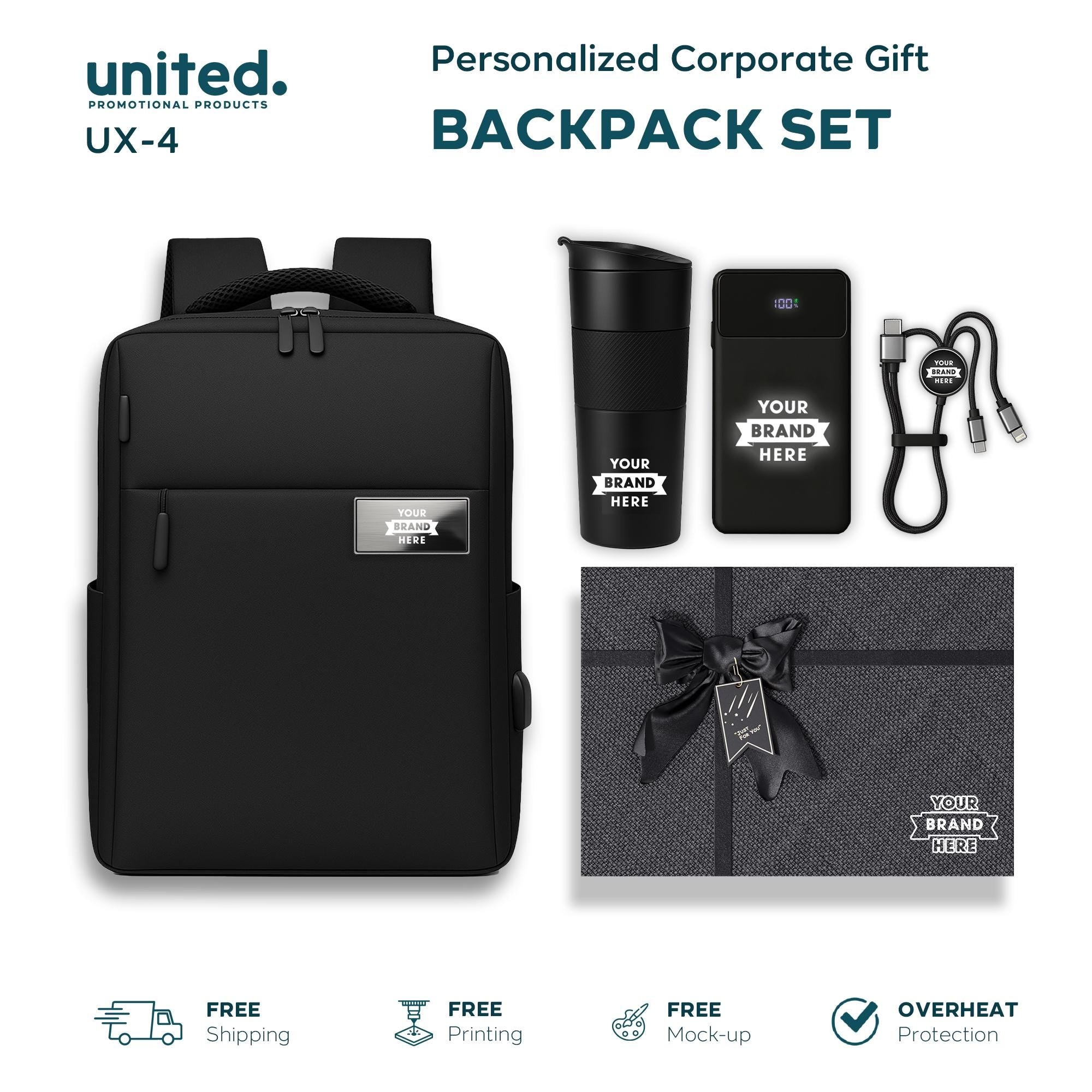 Personalized Company Logo Backpack Gift Set, Custom Company Logo Holiday Gift Backpack Set, Custom Backpack and Portable Charger Gift Set