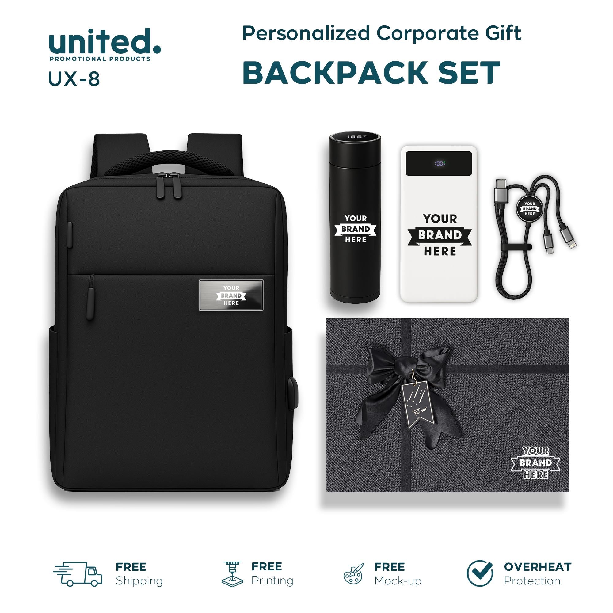 Personalized Company Logo Backpack Gift Set, Custom Company Logo Holiday Gift Backpack Set, Custom Backpack and Portable Charger Gift Set