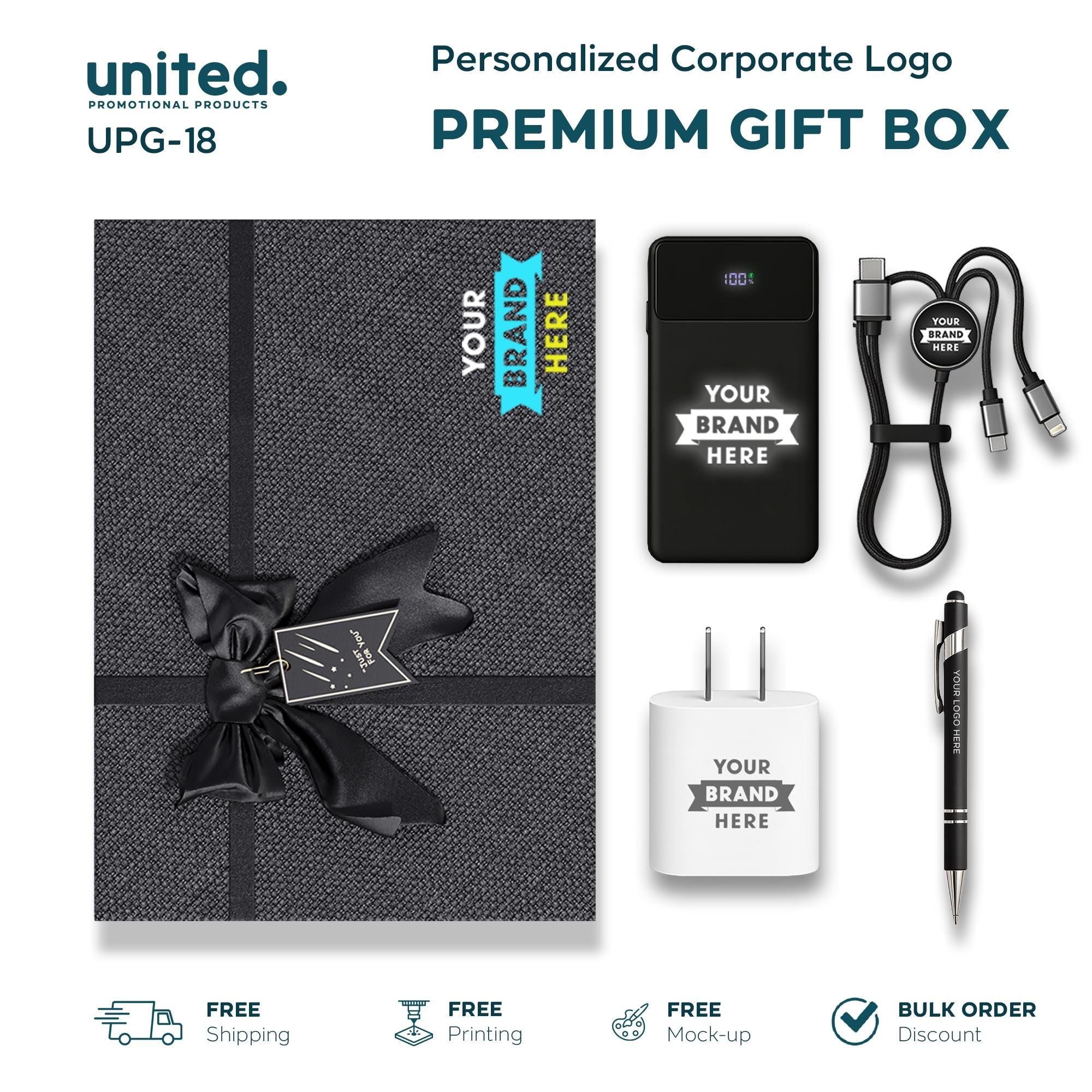 Corporate Portable Charger and Wall Charger Gift Box, Company Custom Gift Box, Business Logo Bulk Order Gift Box, Company Client Gift Box