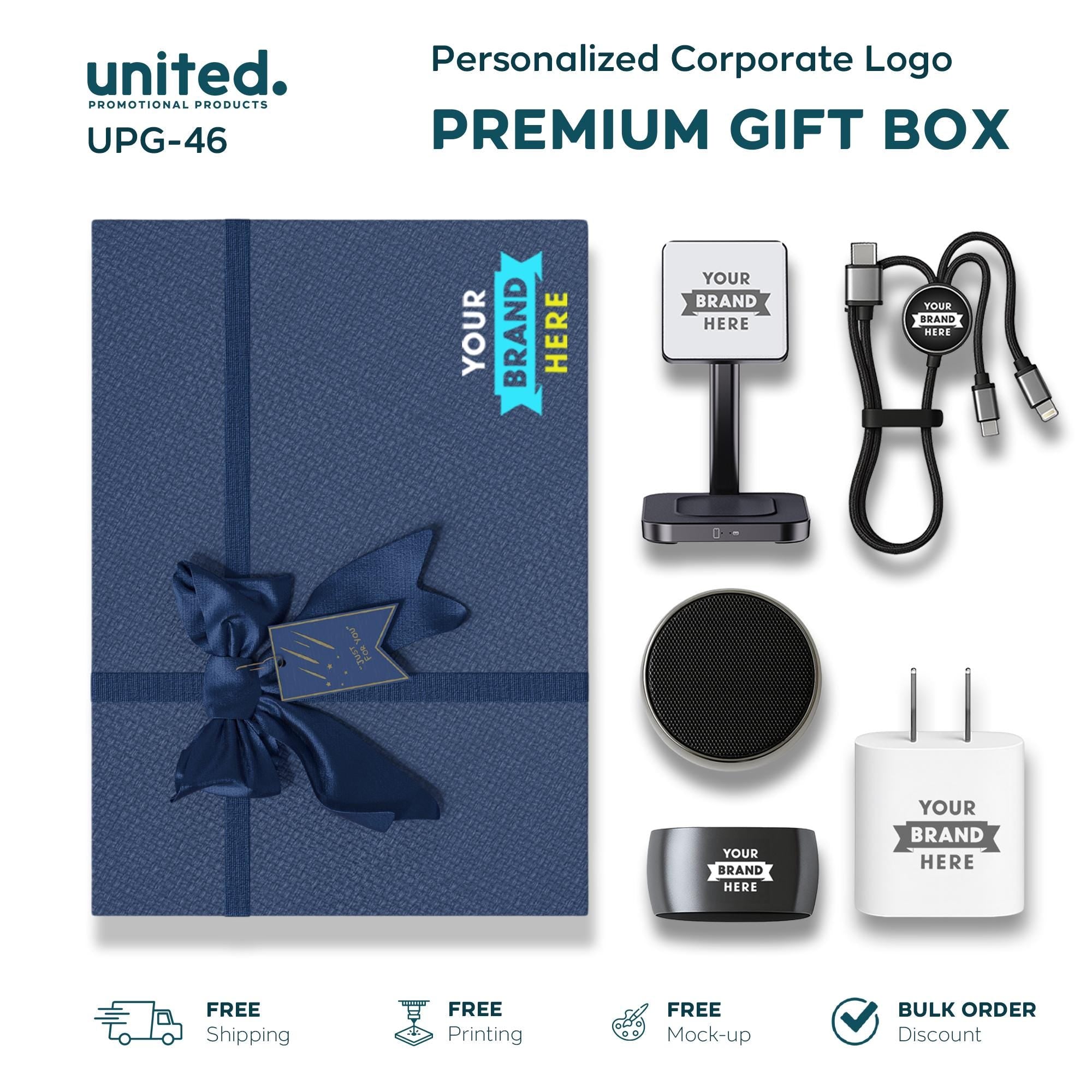 Personalized Company Clients Gift Box, Corporate Bulk Order Gift Box, Corporate Gift Box with Wireless Docking Station and Portable Speaker