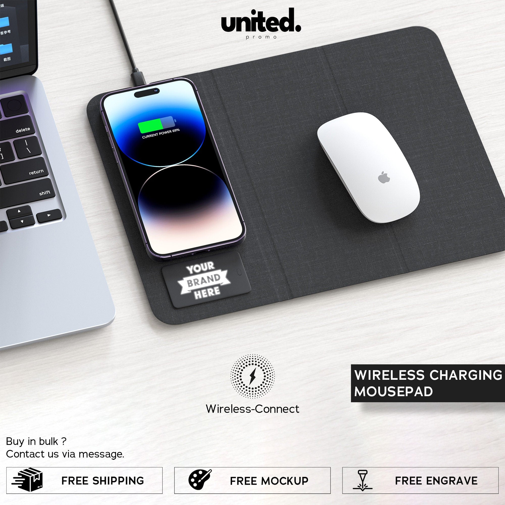 Affordable Bulk Order Wireless Charging Mousepad, Company Holiday Git, Company Bulk Order Gift Set, Business Logo Employee Gift Charger